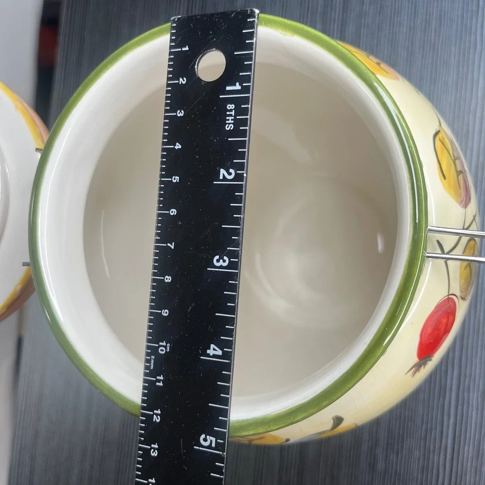 Gibson Everyday Kitchen Canister Hand Painted Fruit Ceramic Metal Clamp Lid 9in
